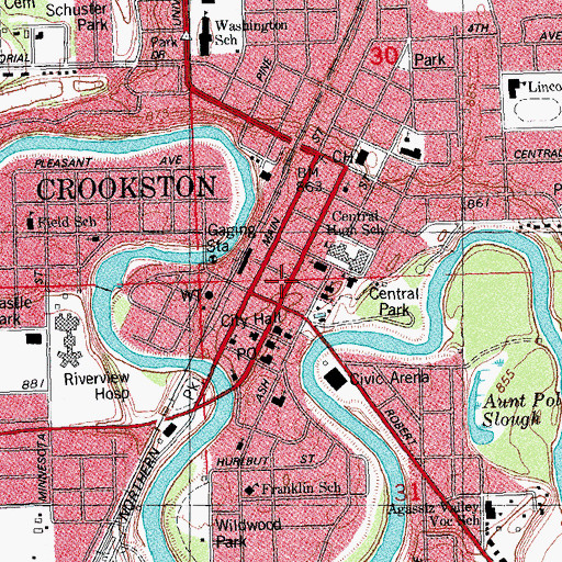 Topographic Map of City of Crookston, MN