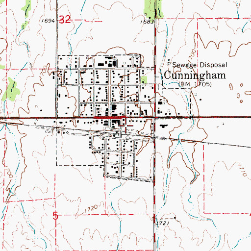 Topographic Map of City of Cunningham, KS