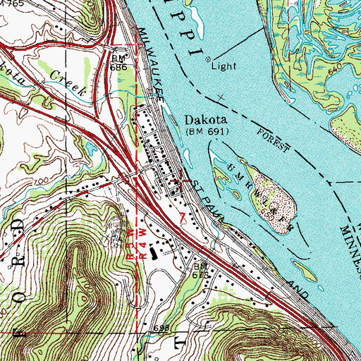 Topographic Map of City of Dakota, MN
