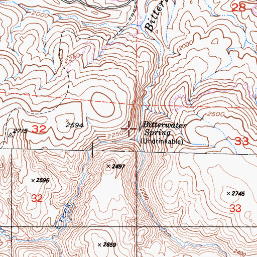 Topographic Map of Bitterwater Spring, CA