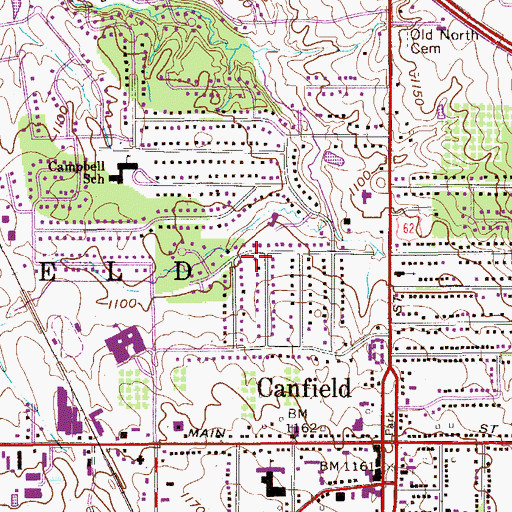Topographic Map of City of Canfield, OH