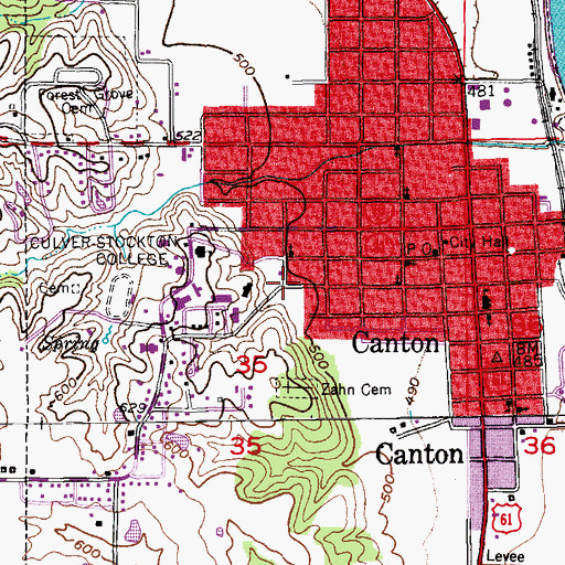 Topographic Map of City of Canton, MO