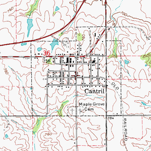 Topographic Map of City of Cantril, IA