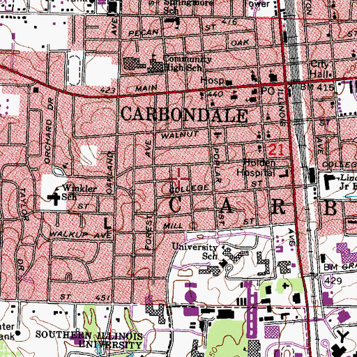 Topographic Map of City of Carbondale, IL