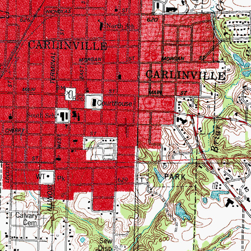 Topographic Map of City of Carlinville, IL