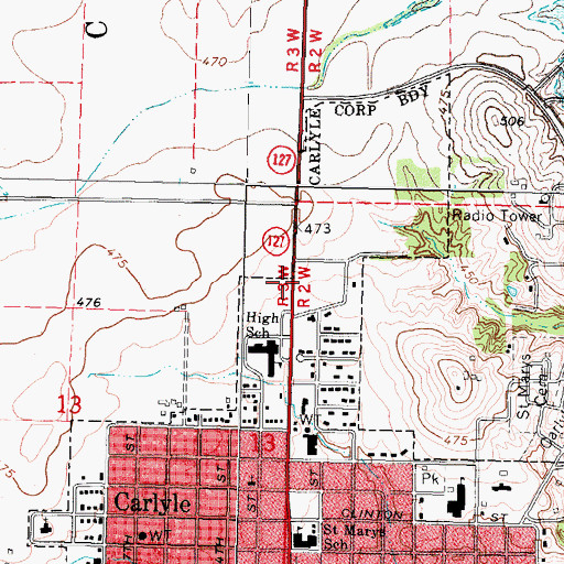 Topographic Map of City of Carlyle, IL