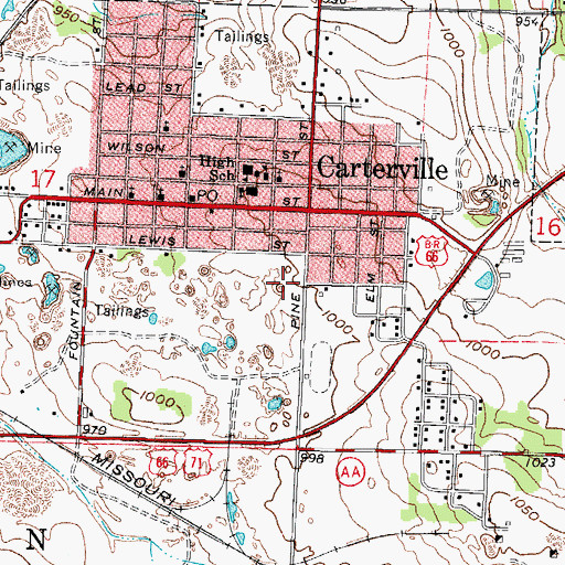 Topographic Map of City of Carterville, MO