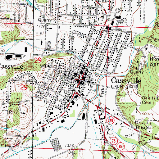 Topographic Map of City of Cassville, MO