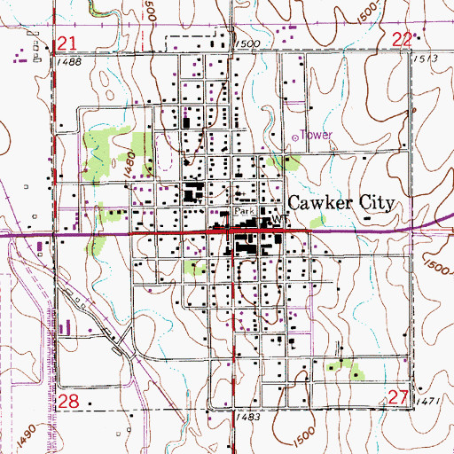 Topographic Map of City of Cawker City, KS
