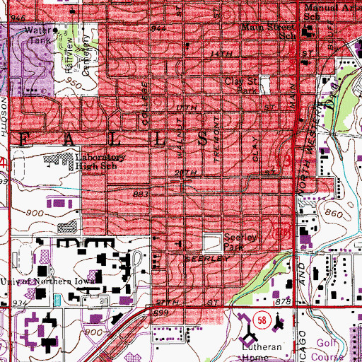 Topographic Map of City of Cedar Falls, IA