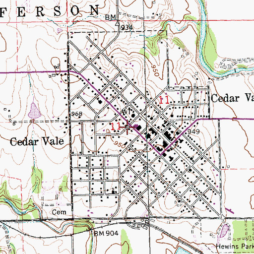 Topographic Map of City of Cedar Vale, KS