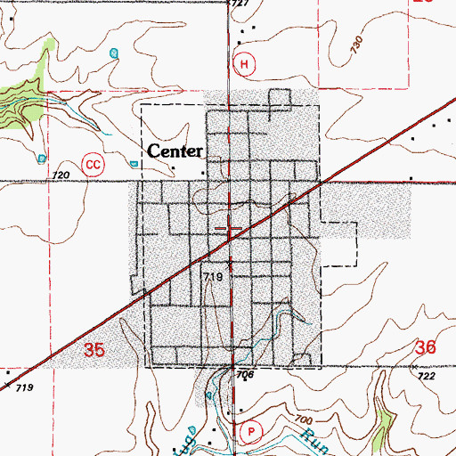 Topographic Map of City of Center, MO