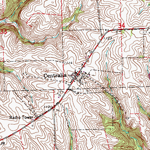 Topographic Map of City of Centralia, IA