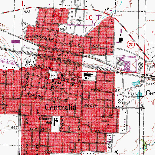 Topographic Map of City of Centralia, MO