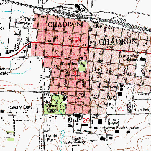 Topographic Map of City of Chadron, NE