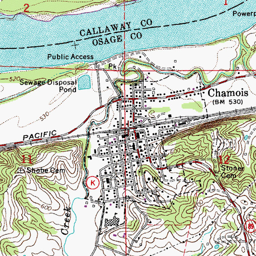 Topographic Map of City of Chamois, MO