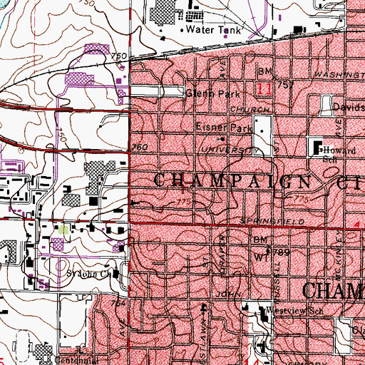 Topographic Map of City of Champaign, IL
