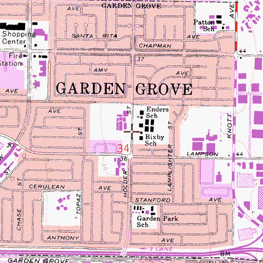 Topographic Map of Bixby School, CA