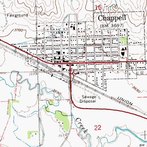Topographic Map of City of Chappell, NE