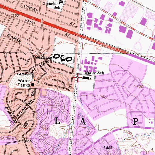 Topographic Map of Bixby Elementary School, CA