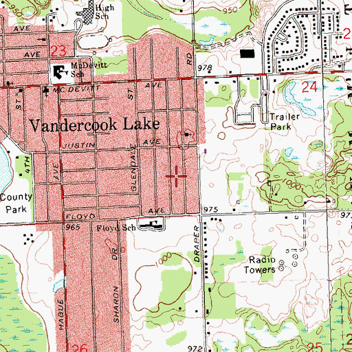 Topographic Map of Vandercook Lake Census Designated Place, MI