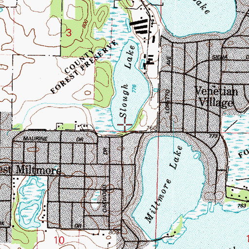 Topographic Map of Venetian Village Census Designated Place, IL