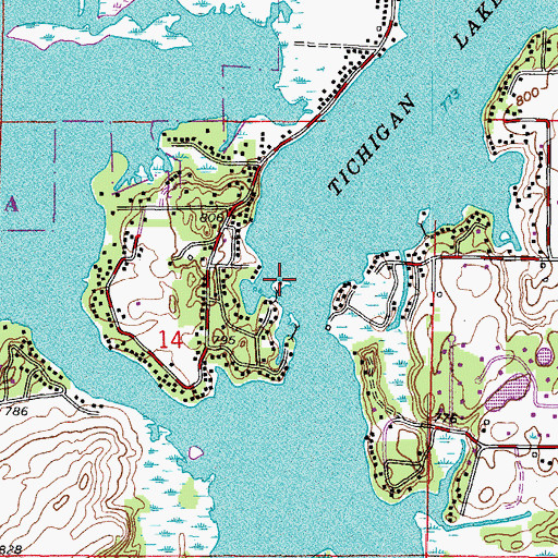 Topographic Map of Tichigan Census Designated Place, WI