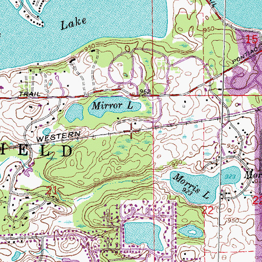 Topographic Map of West Bloomfield Township Census Designated Place, MI