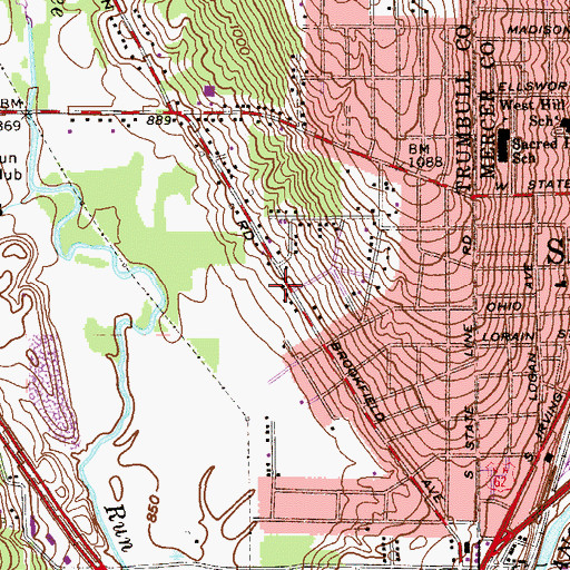 Topographic Map of West Hill Census Designated Place, OH