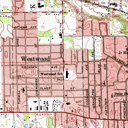 Topographic Map of Westwood Census Designated Place, MI