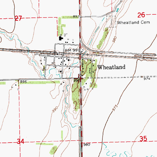 Topographic Map of Wheatland Census Designated Place, ND