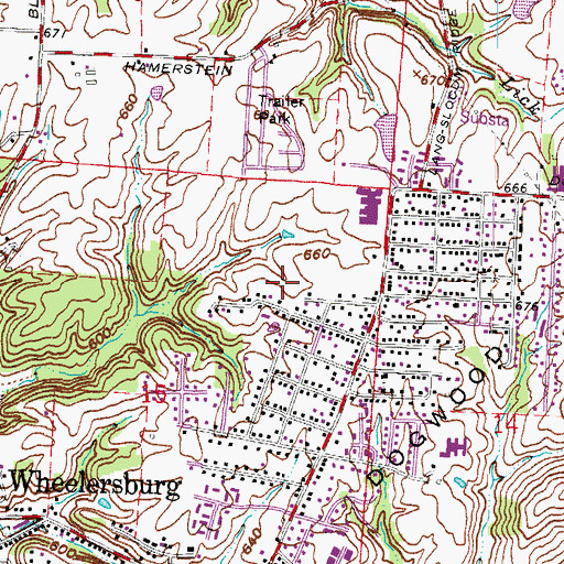 Topographic Map of Wheelersburg Census Designated Place, OH