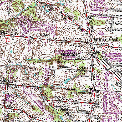 Topographic Map of White Oak Census Designated Place, OH