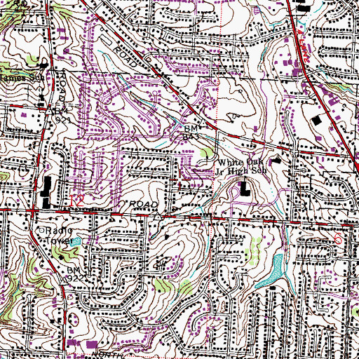 Topographic Map of White Oak East Census Designated Place, OH