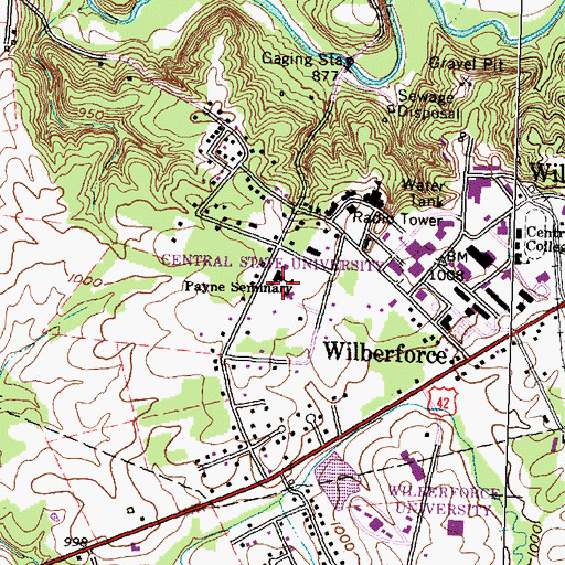 Topographic Map of Wilberforce Census Designated Place, OH