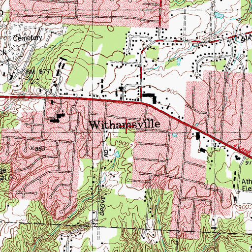 Topographic Map of Withamsville Census Designated Place, OH