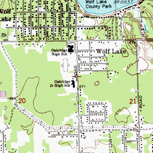 Topographic Map of Wolf Lake Census Designated Place, MI