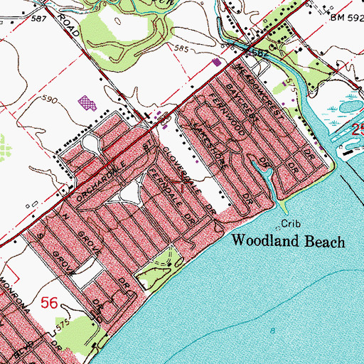 Topographic Map of Woodland Beach Census Designated Place, MI