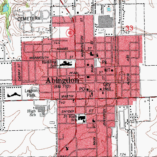 Topographic Map of City of Abingdon, IL