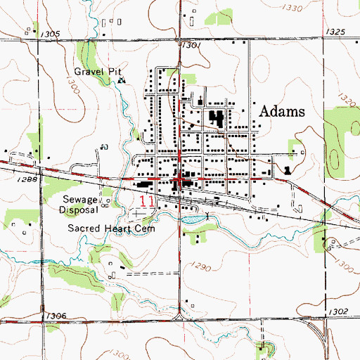 Topographic Map of City of Adams, MN