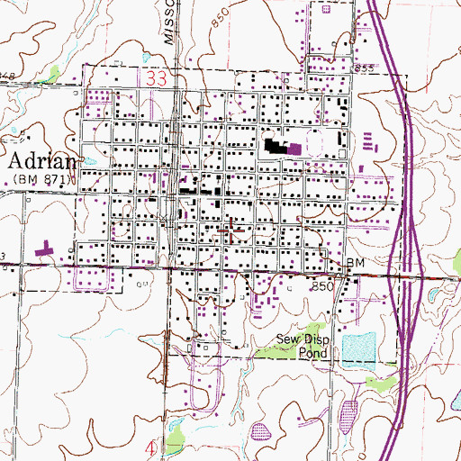Topographic Map of City of Adrian, MO
