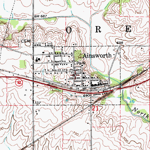 Topographic Map of City of Ainsworth, IA