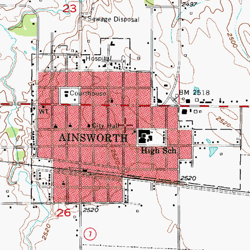 Topographic Map of City of Ainsworth, NE