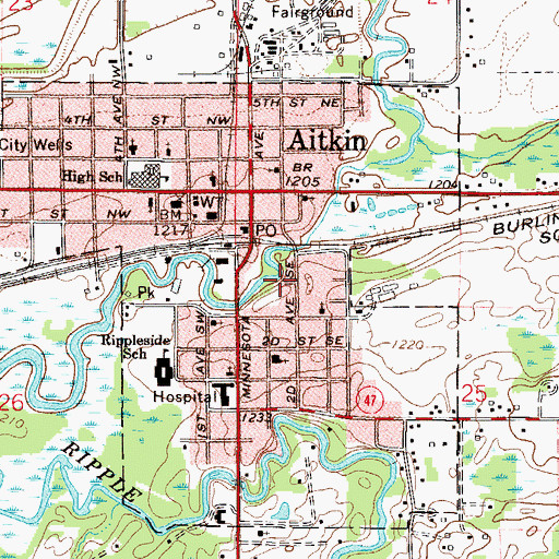 Topographic Map of City of Aitkin, MN