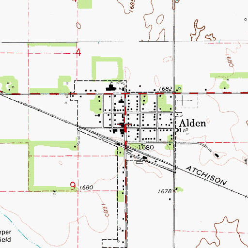 Topographic Map of City of Alden, KS