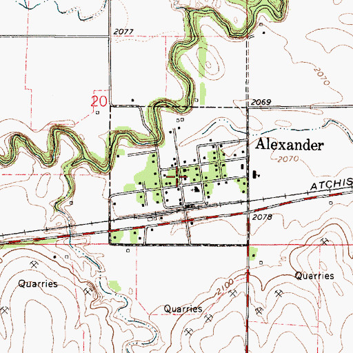 Topographic Map of City of Alexander, KS
