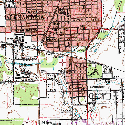 Topographic Map of City of Alexandria, IN