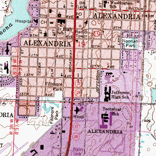 Topographic Map of City of Alexandria, MN