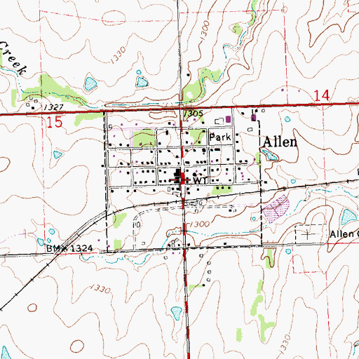 Topographic Map of City of Allen, KS