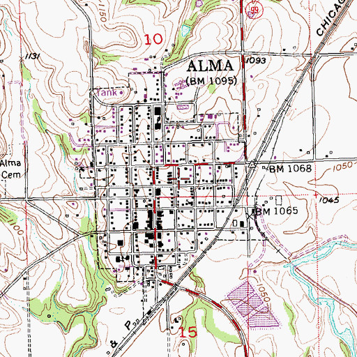 Topographic Map of City of Alma, KS